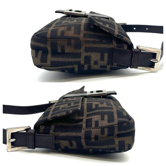 Authentic FENDI Zucca Mamma Baguette Canvas Leather Shoulder Bag Brown Tan - Picture 9 of 15